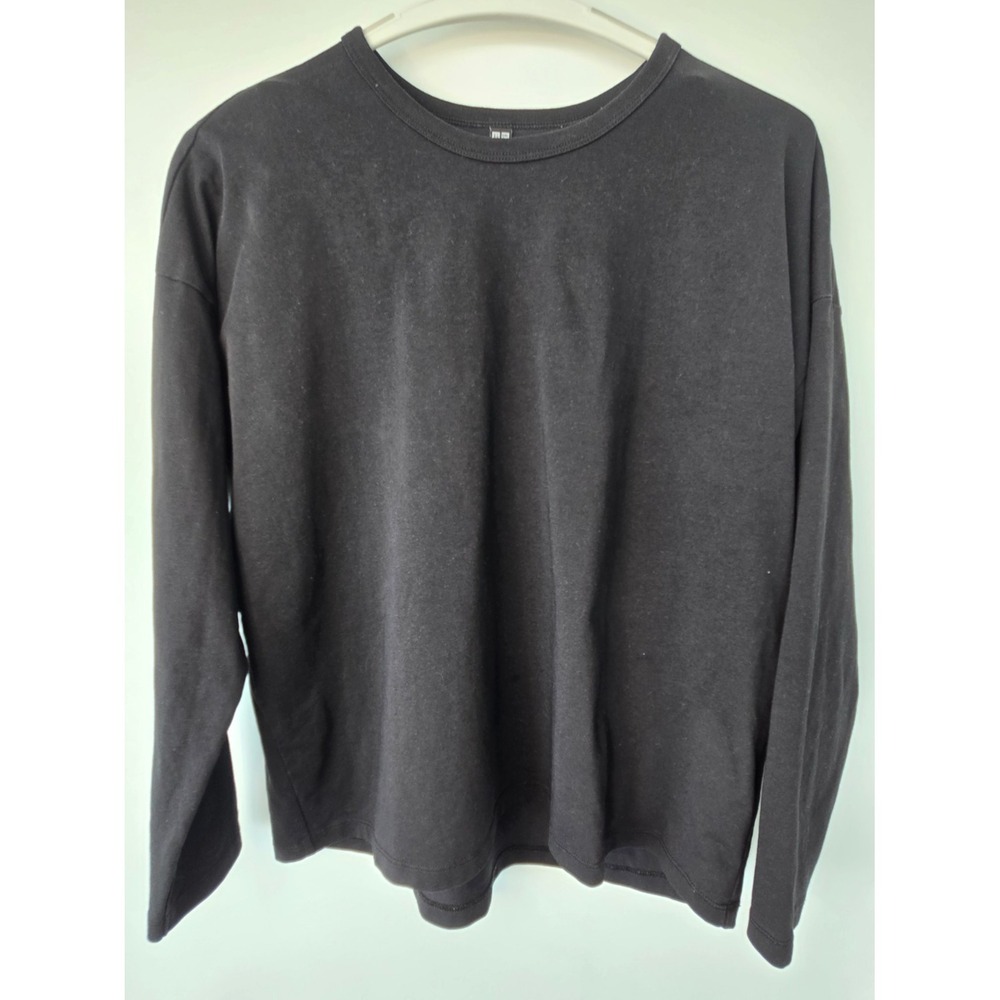 Uniqlo Airism Long Sleeve Women Sz S Black Crewneck Minimal Preppy Basic School